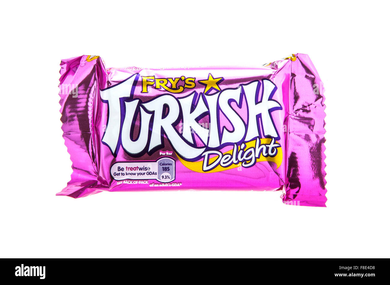 Fry's Turkish Delight Bar isolato su bianco. Si tratta di una barra di cioccolato fatta dal Cadbury's Foto Stock
