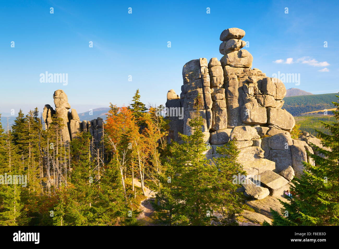 Il Karkonosze National Park, formazione di roccia "Pielgrzymy" la Polonia, Europa Foto Stock