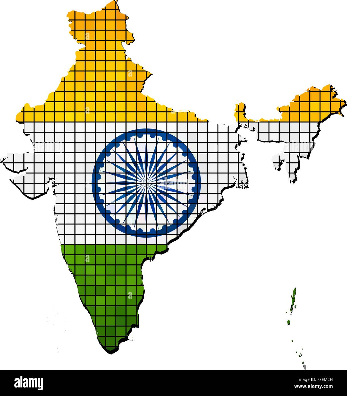 Mappa di India con bandiera all'interno Illustrazione Vettoriale