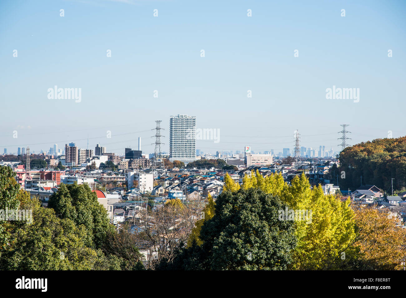 Vista generale della città Higashiyamato, dal serbatoio Murayama,Higashiyamato città,Tokyo Giappone Foto Stock
