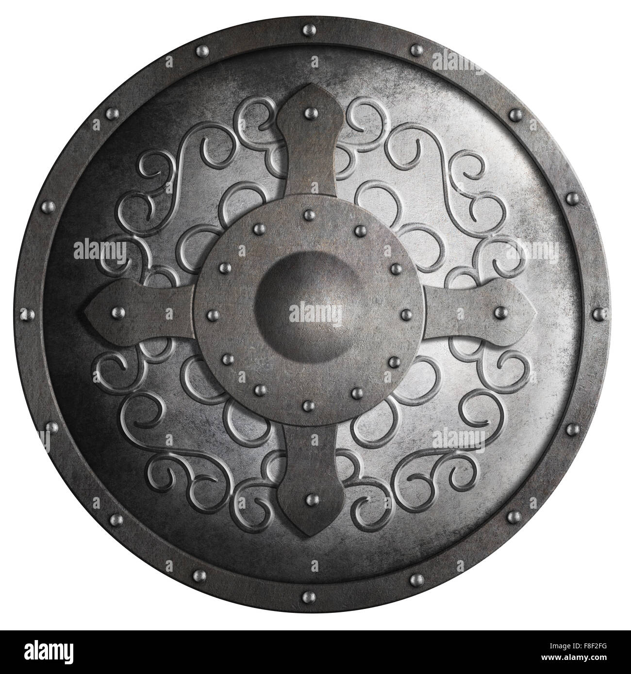 Metallo scudo rotondo con croce isolato Foto Stock