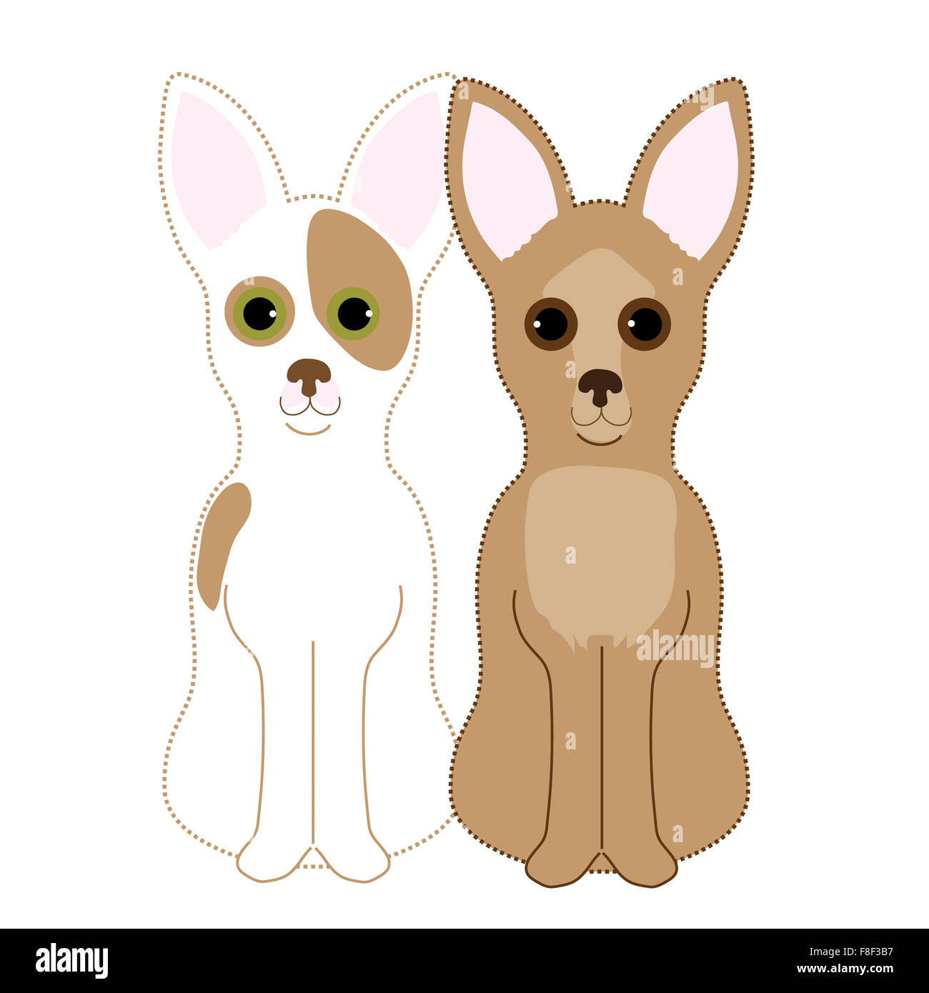 Una coppia di Chihuahuas seduto accanto a ogni altro. Uno è un cerbiatto ed un altro di colore rosso e bianco Foto Stock