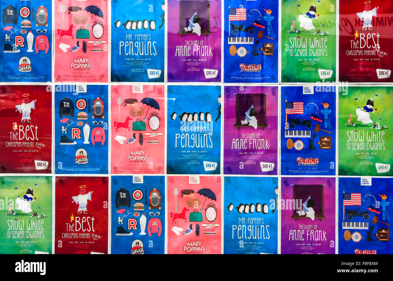 Pubblicità collage di storie per bambini come il signor Popper i pinguini, Mary Poppins, Anne Franke e altro ancora Foto Stock