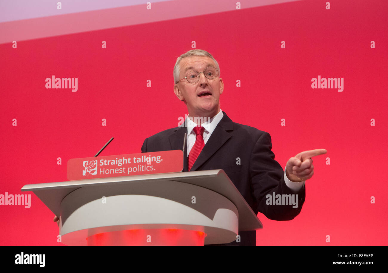 Ombra segretario degli Esteri,Hilary Benn,parla al partito laburista conferenza in Brighton Foto Stock