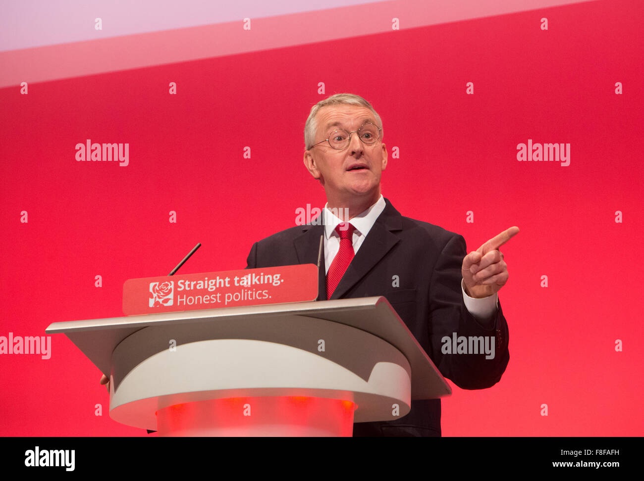 Ombra segretario degli Esteri,Hilary Benn,parla al partito laburista conferenza in Brighton Foto Stock