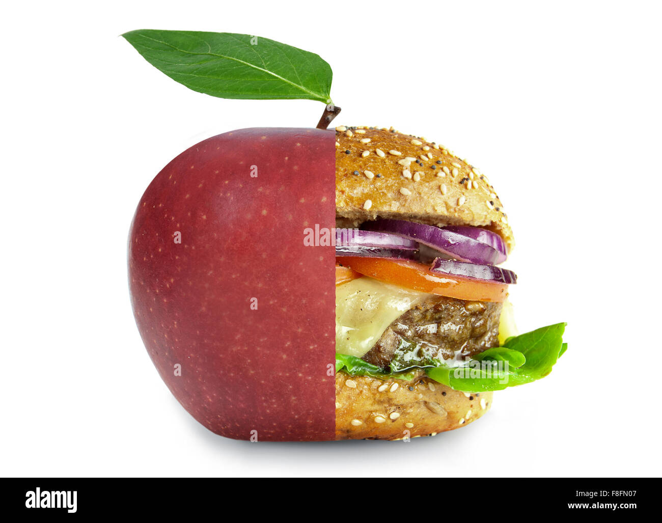 Apple sana e uno stile di vita poco salutare concetto scelte Foto Stock