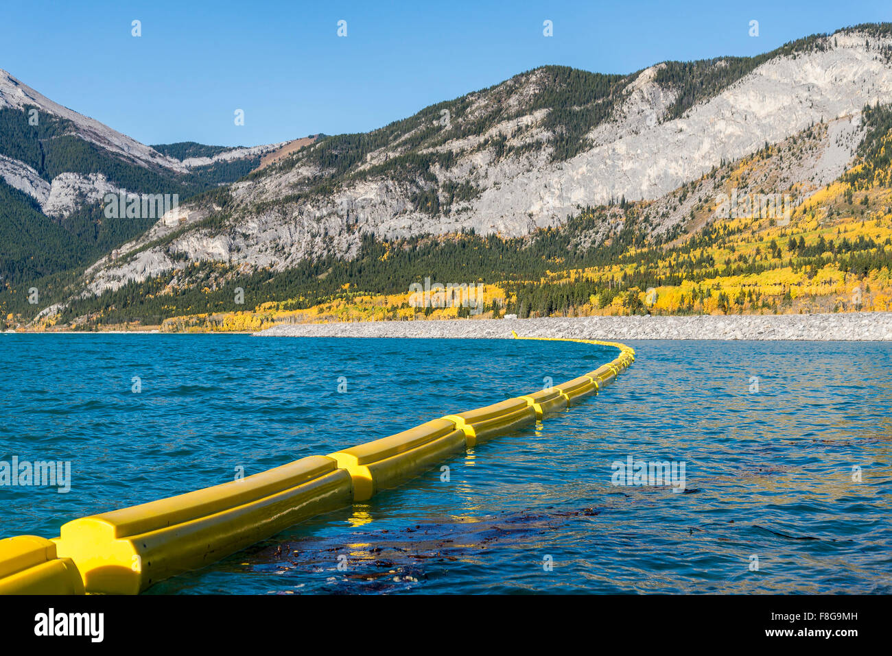 Lago di sbarramento, Bow Valley Provincial Park, Kananaskis, Alberta, Canada Foto Stock