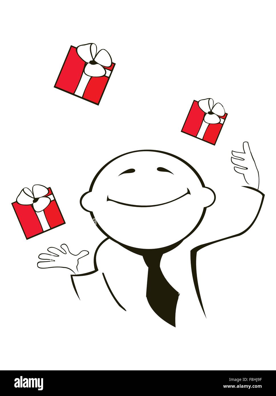 Immagine vettoriale di imprenditore destreggiarsi con doni, isolato su bianco Illustrazione Vettoriale