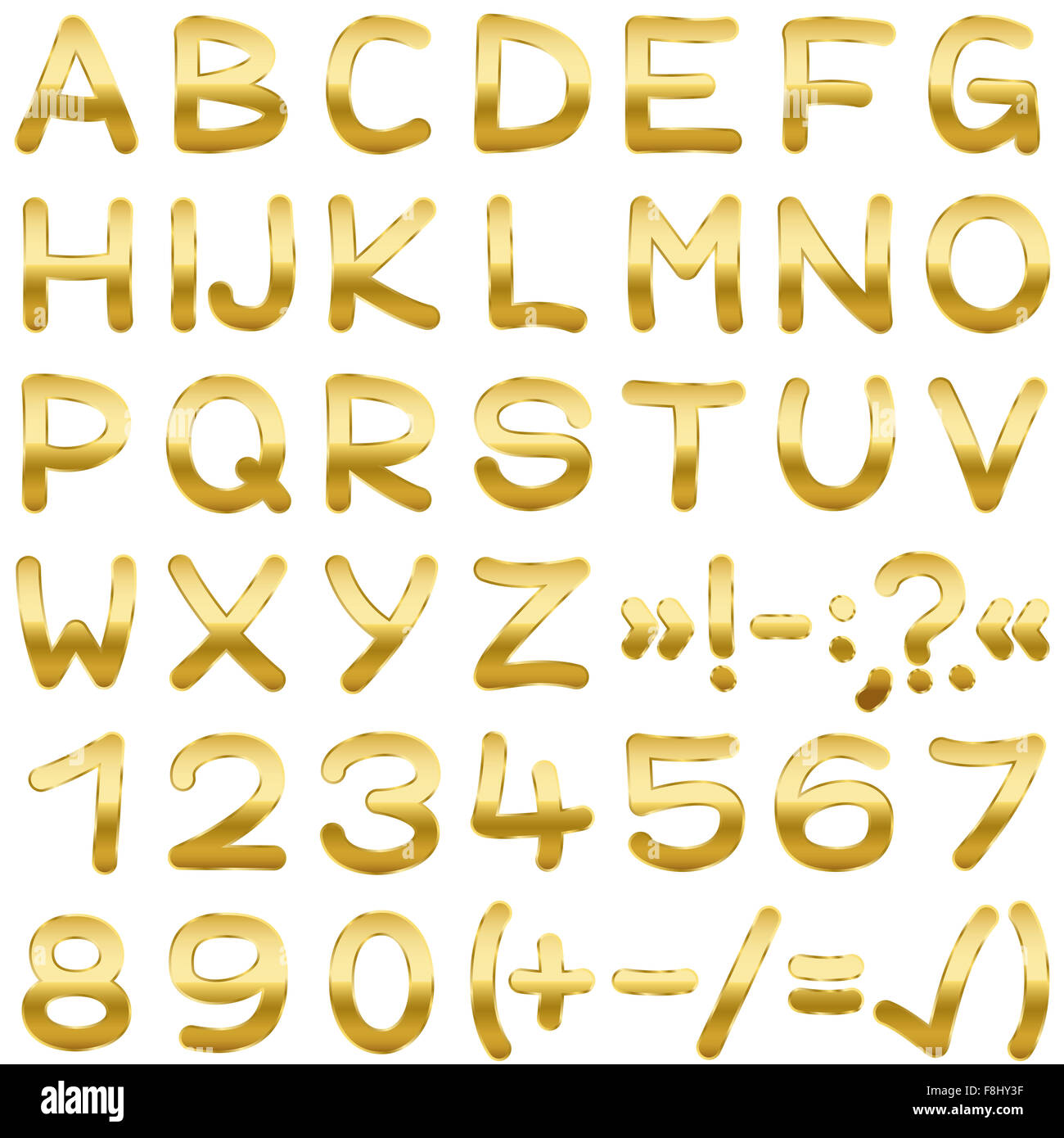 FONT - facile arrotondati golden lettere maiuscole - illustrazione su sfondo bianco. Foto Stock
