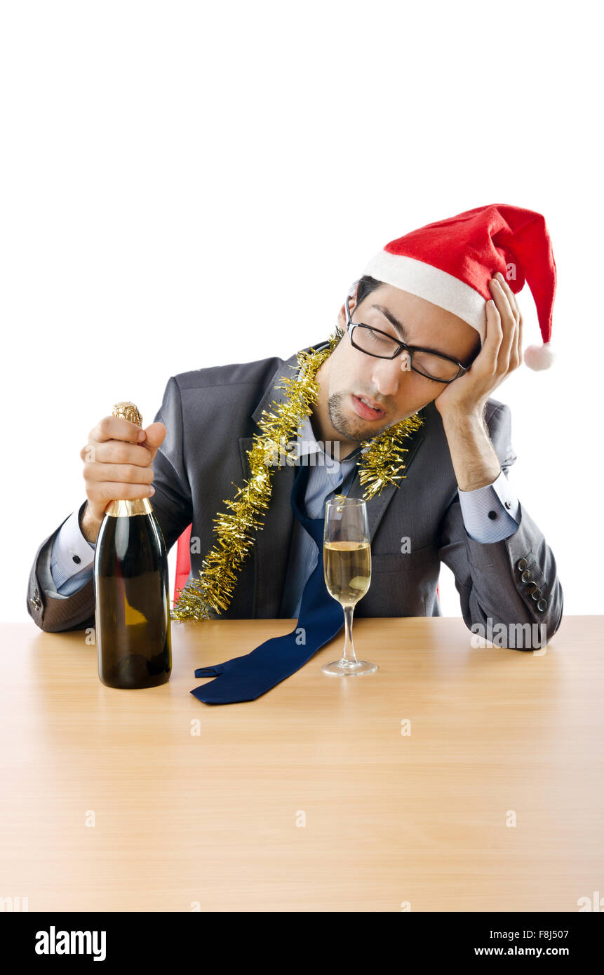 Drunken imprenditore ufficio dopo la festa di natale Foto Stock