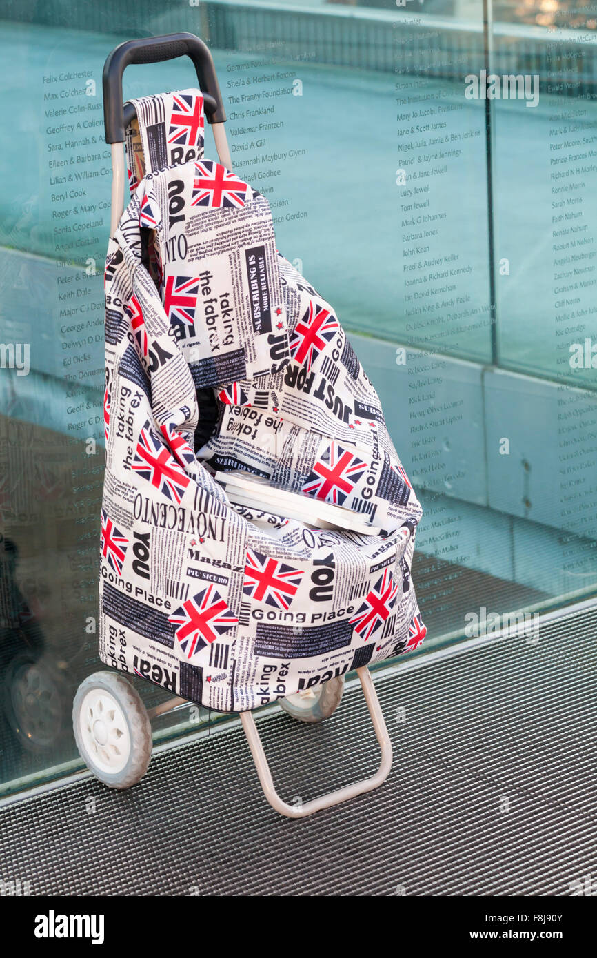 Carrello sul Millennium Bridge, Londra nel dicembre Foto Stock