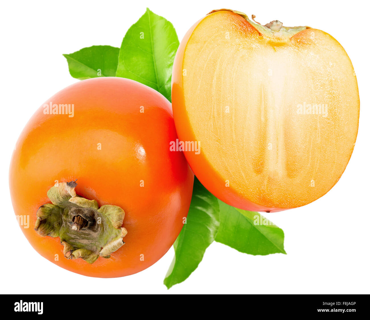 Persimmons gustosi isolato su uno sfondo bianco. Foto Stock
