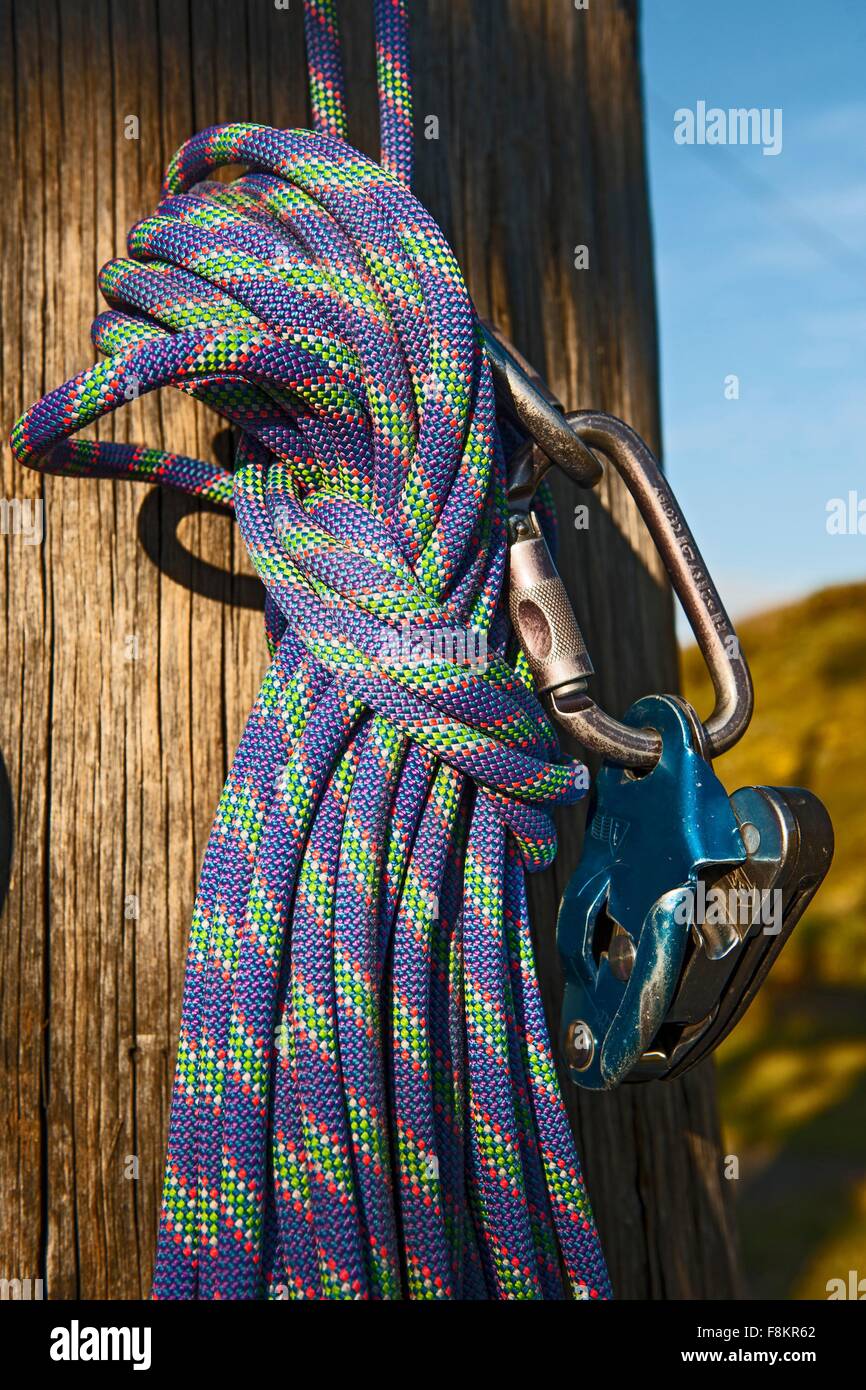 La fune e dispositivo di sosta ad alta fune corso di accesso, Islanda Foto Stock