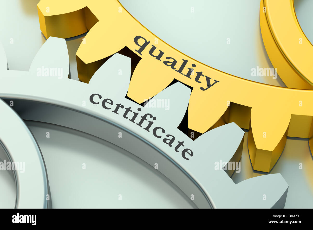 Qualità e il concetto di certificato sull'ingranaggio Foto Stock