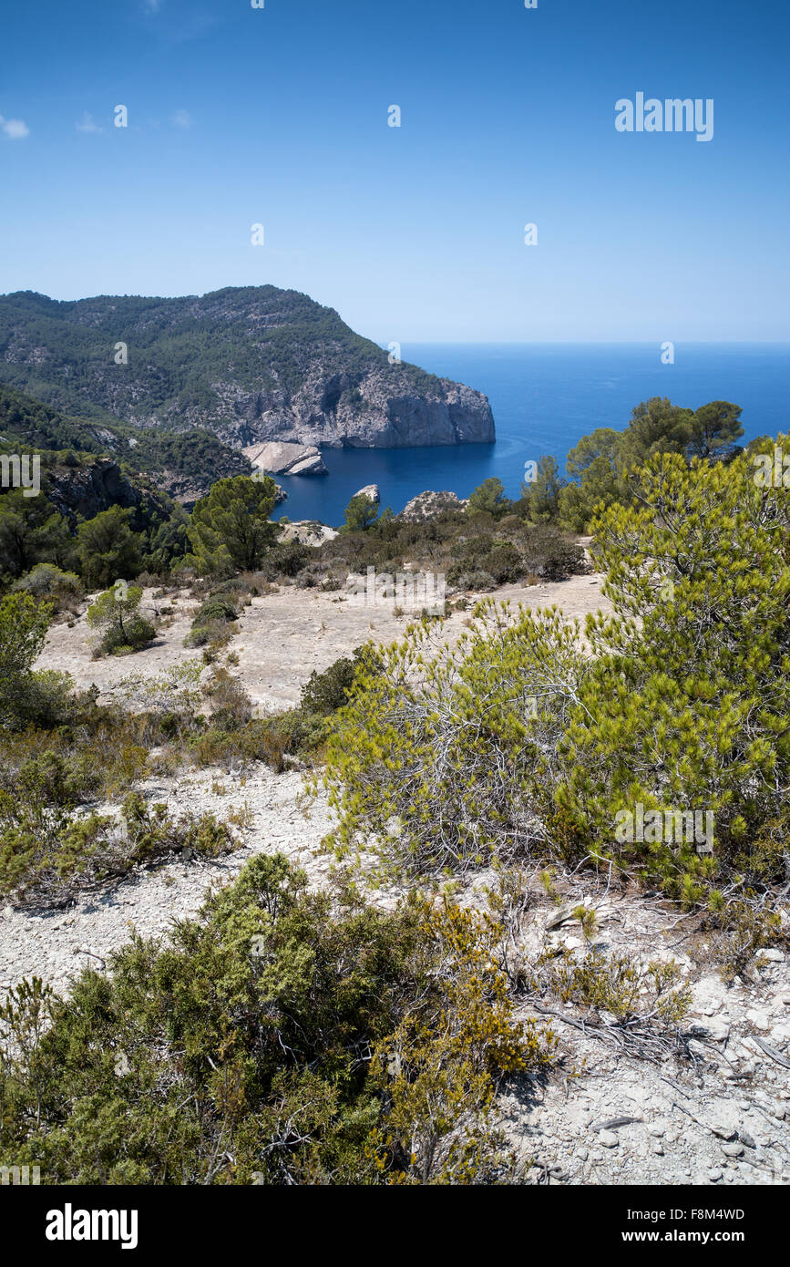 S'Aguila bay cove sull isola mediterranea di Ibiza Foto Stock
