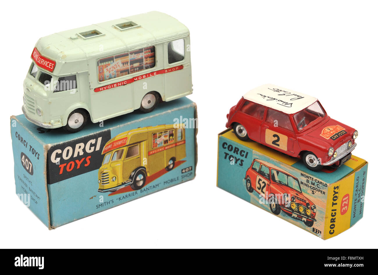 I bambini di Corgi Mobile Shop & Mini-Cooper giocattoli del veicolo Foto Stock