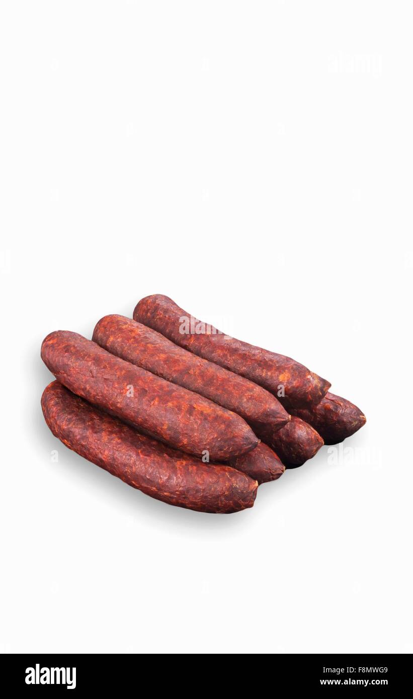 Un doppio strato di Kaminwurz (a sud tirolese salsiccia affumicata) Foto Stock