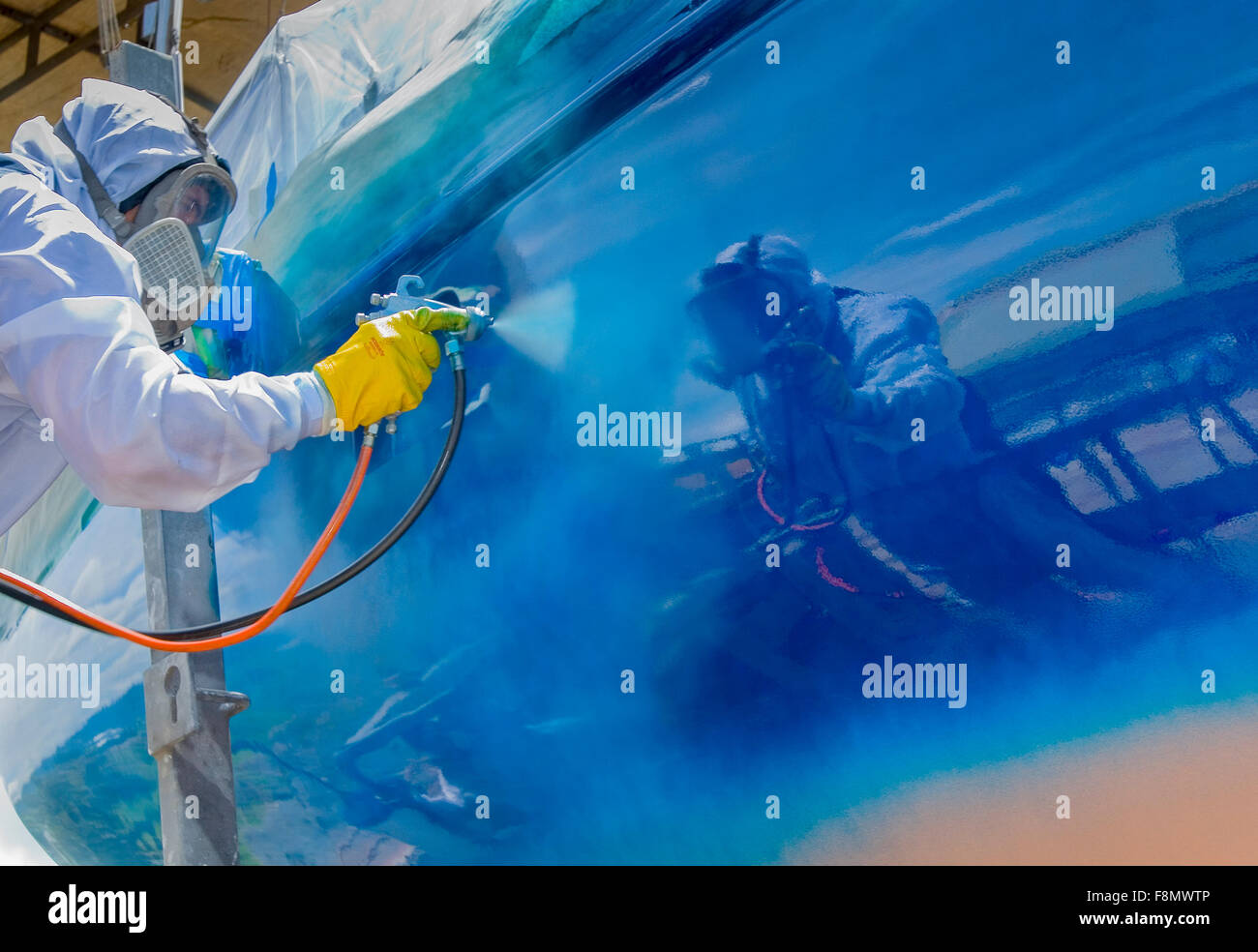 Imbarcazione a vela, in riparazione in un cantiere Foto Stock