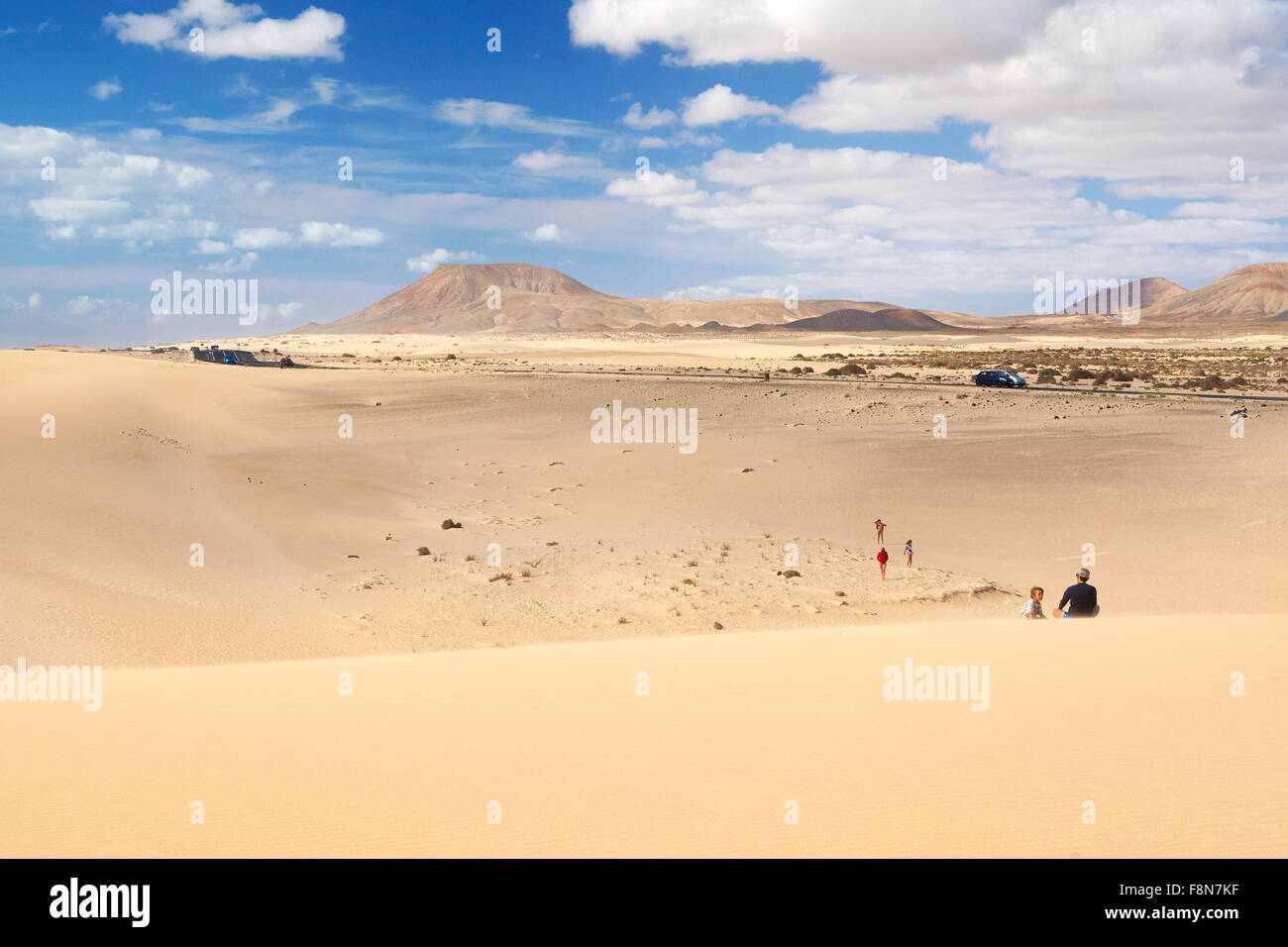 Le dune di sabbia in Parque Natural de Corralejo, Isole Canarie, isola di Fuerteventura, Spagna Foto Stock