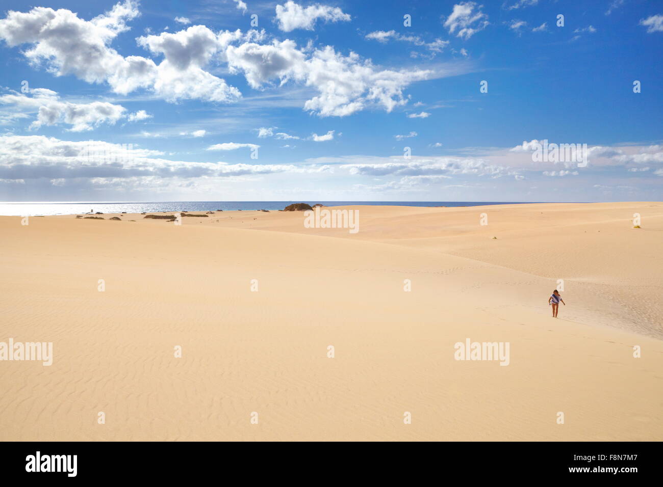 Paesaggio di dune di sabbia nel Parque Natural de Corralejo, Isole Canarie, isola di Fuerteventura, Spagna Foto Stock