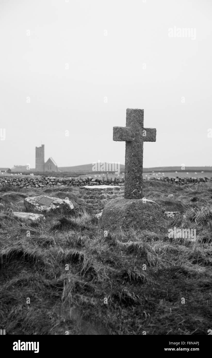 Lapidi del cimitero vecchio su Lundy Island nel canale di Bristol, Regno Unito Foto Stock