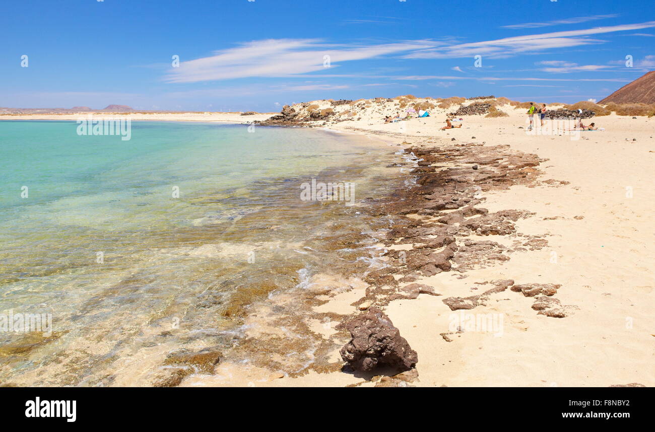 Piccola spiaggia sull'Isola di Lobos, Spagna Isole Canarie Foto Stock