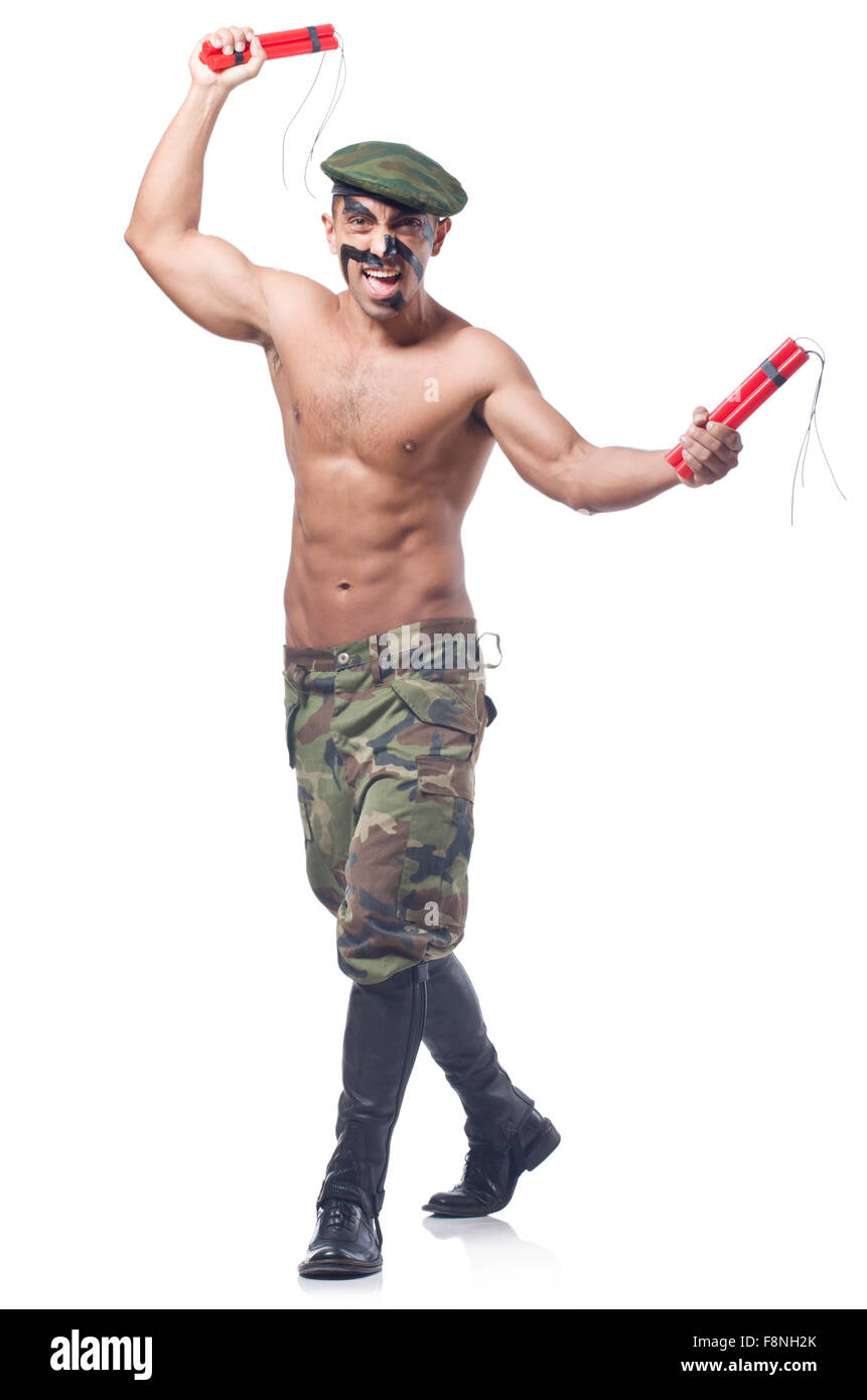 Soldato isolato su sfondo bianco Foto Stock