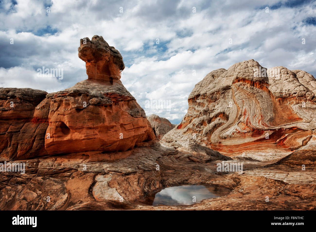 Colorate volute di formazioni di arenaria a tasca bianco in Arizona remote scogliere Vermiglio monumento nazionale. Foto Stock