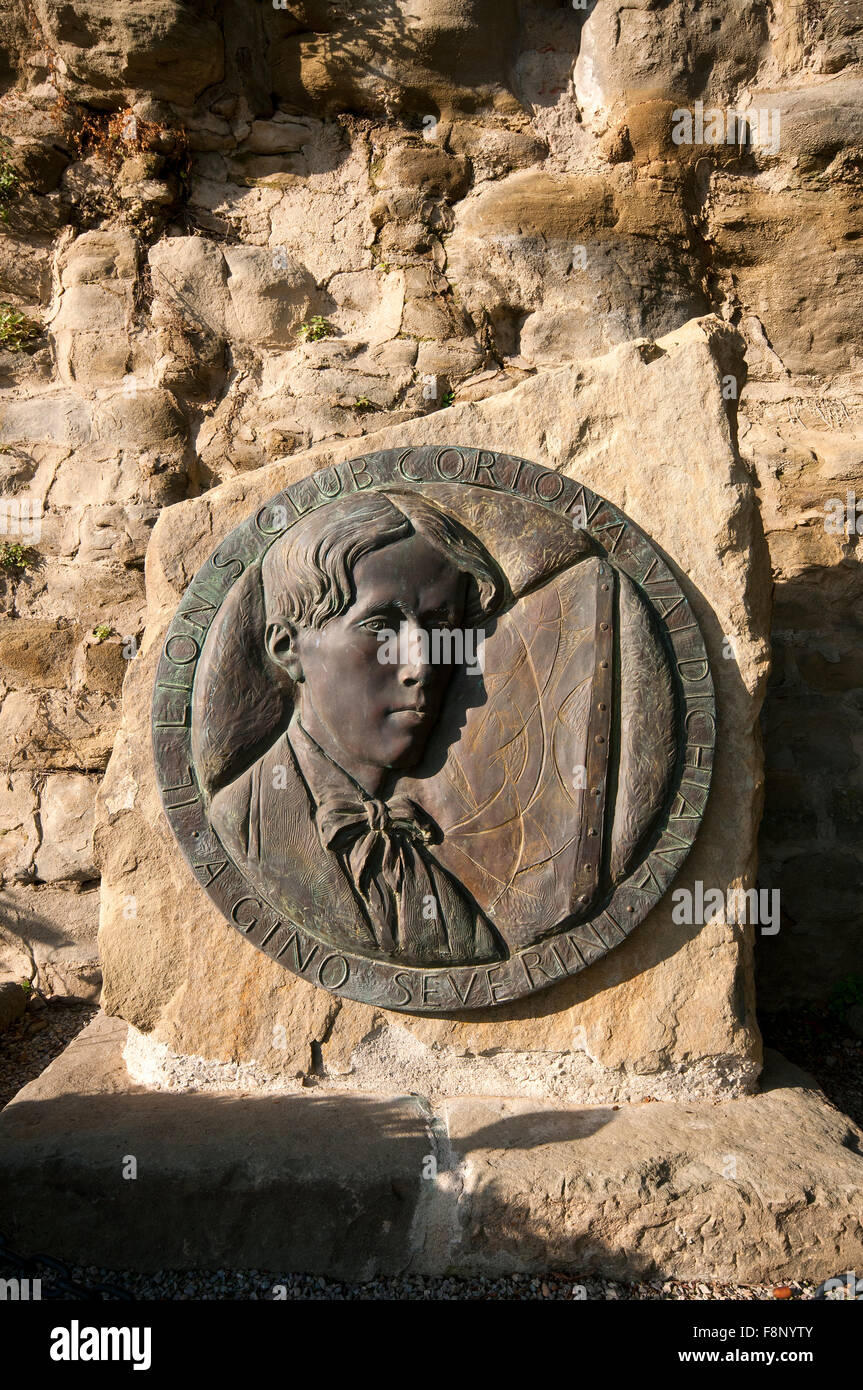 Leone Club lapide in bronzo dedicata al pittore Gino Severini, Cortona, Toscana, Italia Foto Stock