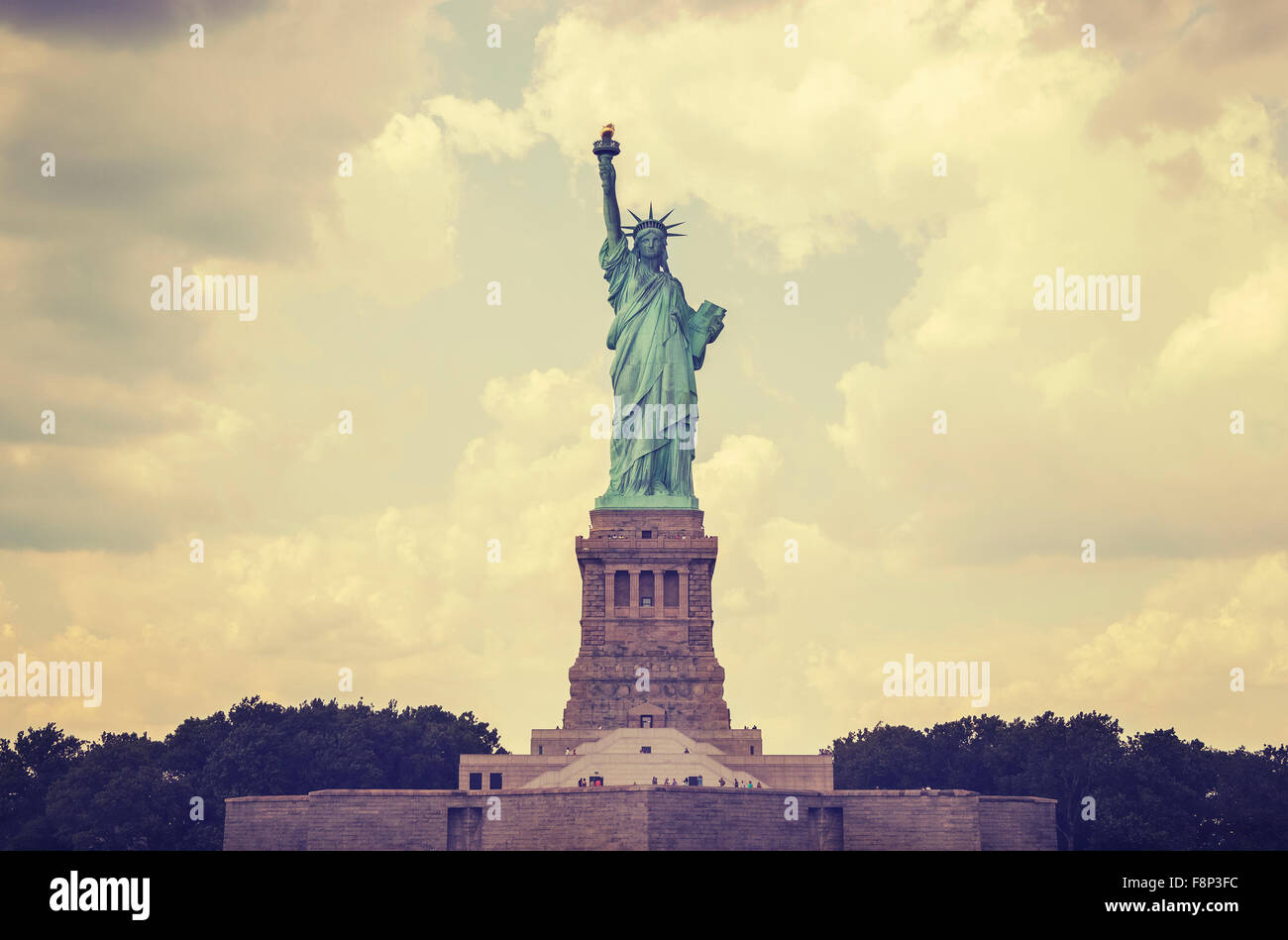 Vintage tonica Statua della Libertà, NYC, Stati Uniti d'America. Foto Stock