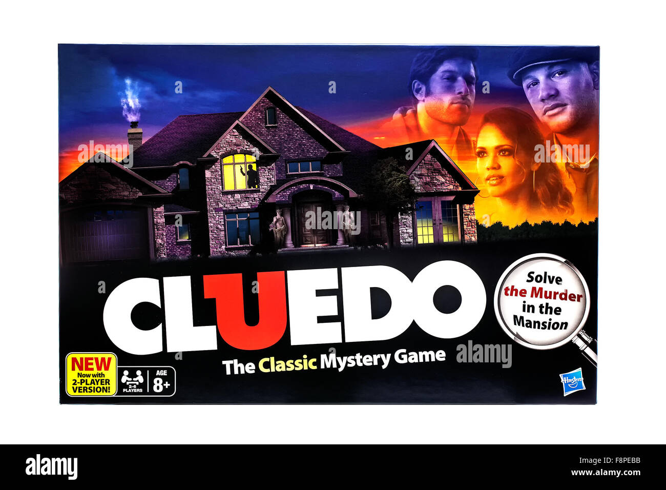 Cluedo Classic omicidio mistero gioco per tre a sei giocatori su sfondo bianco Foto Stock