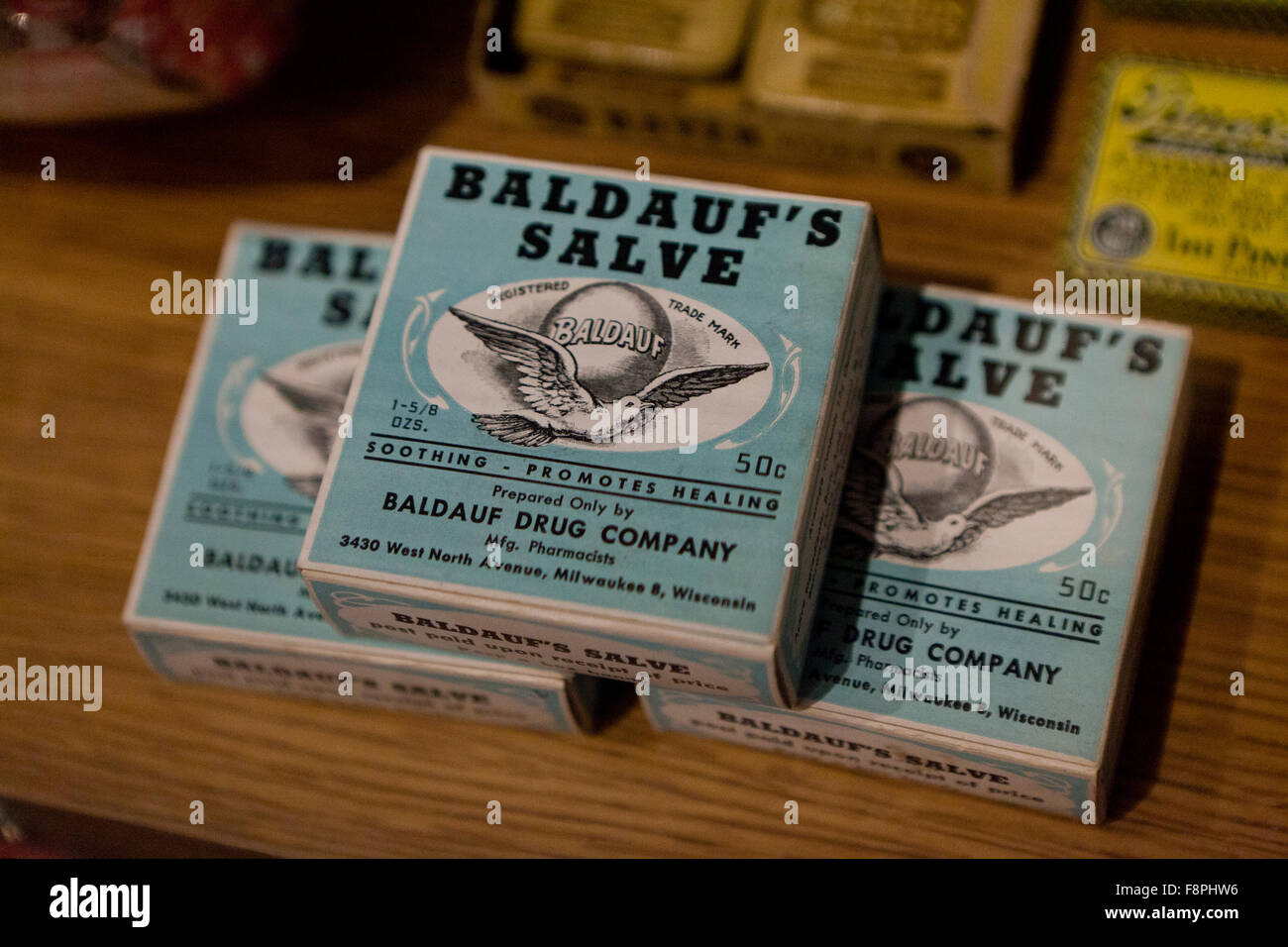 Vintage Baldauf's Balsamo Curaferite scatole, inizio novecento - USA Foto Stock