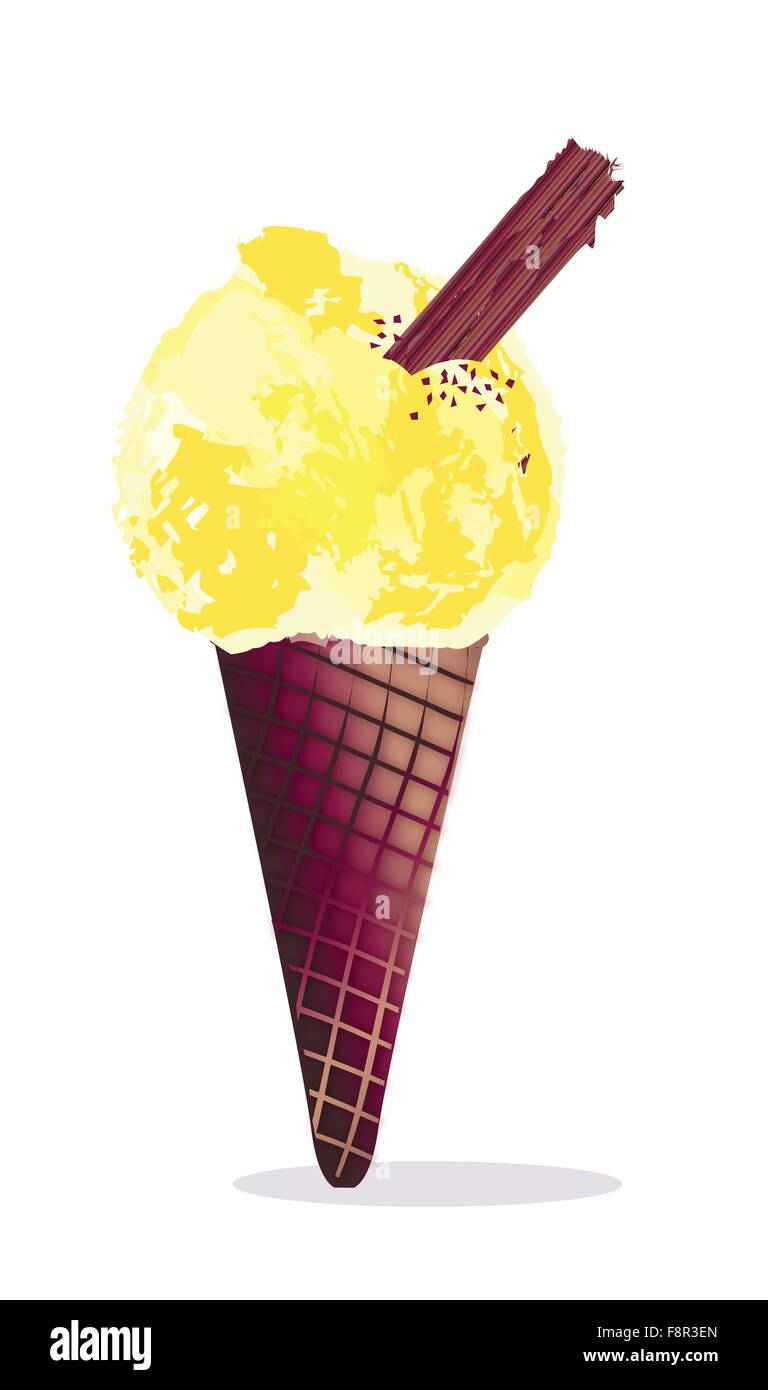 Un gelato alla vaniglia cono con cioccolato su uno sfondo bianco Illustrazione Vettoriale