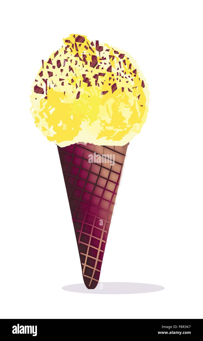 Un gelato alla vaniglia cono con cioccolato spruzza su uno sfondo bianco Illustrazione Vettoriale