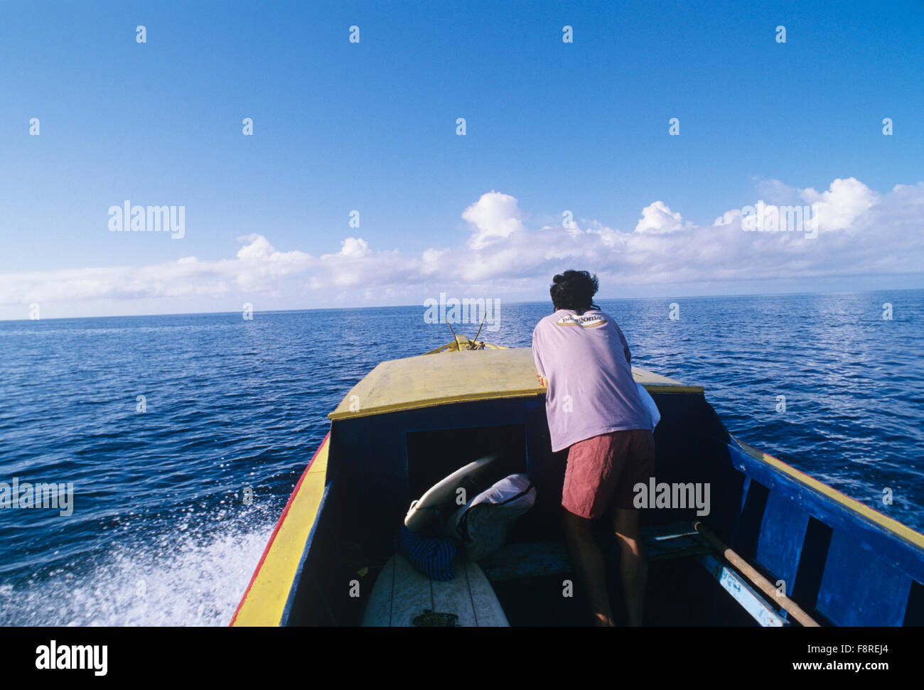 Isole Fiji, Yanuca Island, trasporto in barca per navigare a fregate Pass Foto Stock