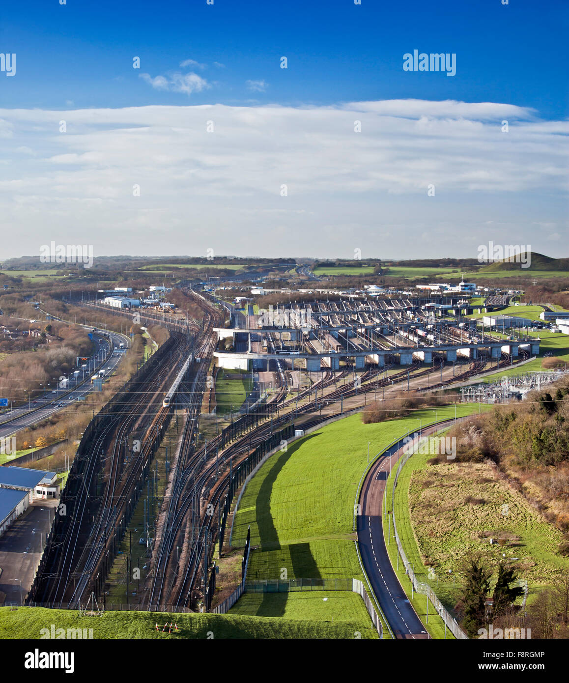 Folkestone channel tunnel terminale. Foto Stock