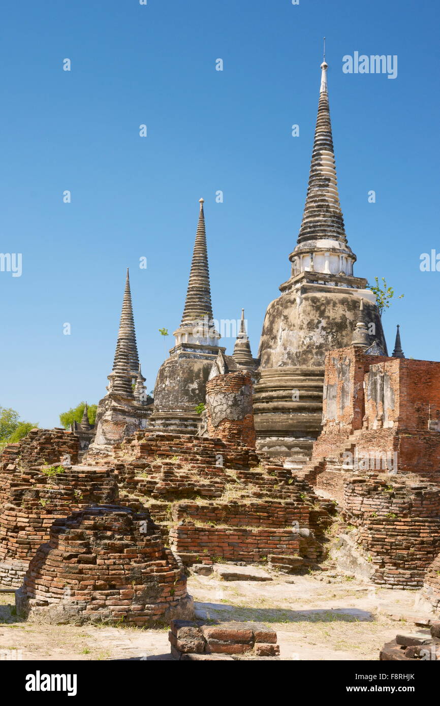 Thailandia - Ayutthaya, Palazzo Reale delle rovine di Wat Phra Si Sanphet tempio, Sito del Patrimonio Mondiale Foto Stock