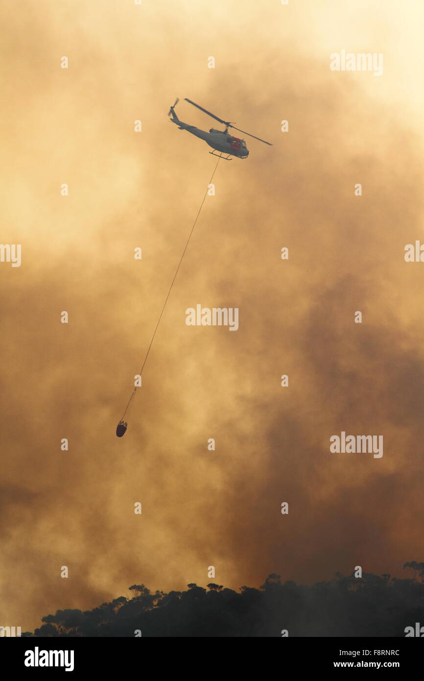 Illawarra scarpata, NSW, Australia. Undicesimo Dec, 2015. Acqua-bombardamento elicottero combattere il fuoco di bush a Maddens pianure sulla Illawarra scarpata, NSW, Australia. Credito: Andrew McInnes/Alamy Live News Foto Stock