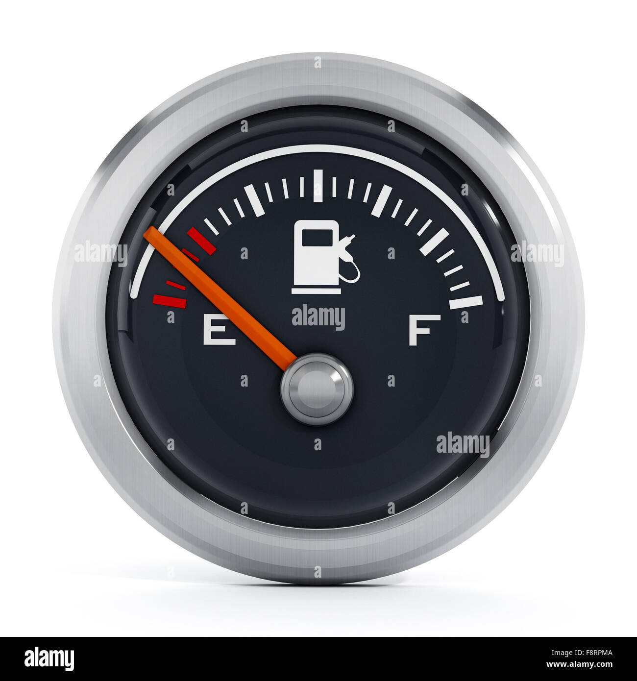 Indicatore di livello del carburante con orange ago vuoto di puntamento Foto Stock