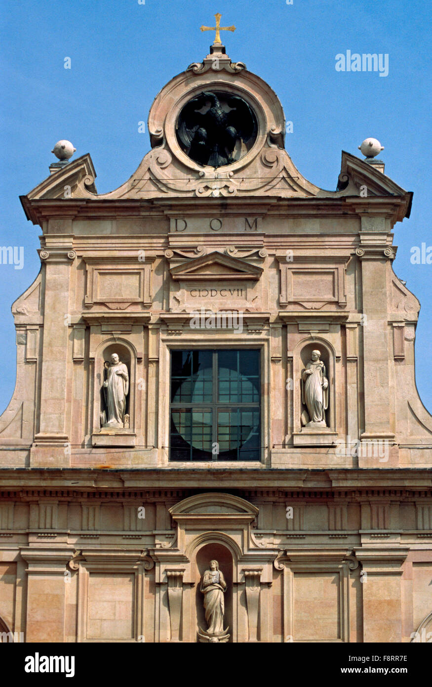 L'Italia, Emilia Romagna, Parma, la Chiesa di San Giovanni Evangelista Chiesa, facciata in dettaglio Foto Stock