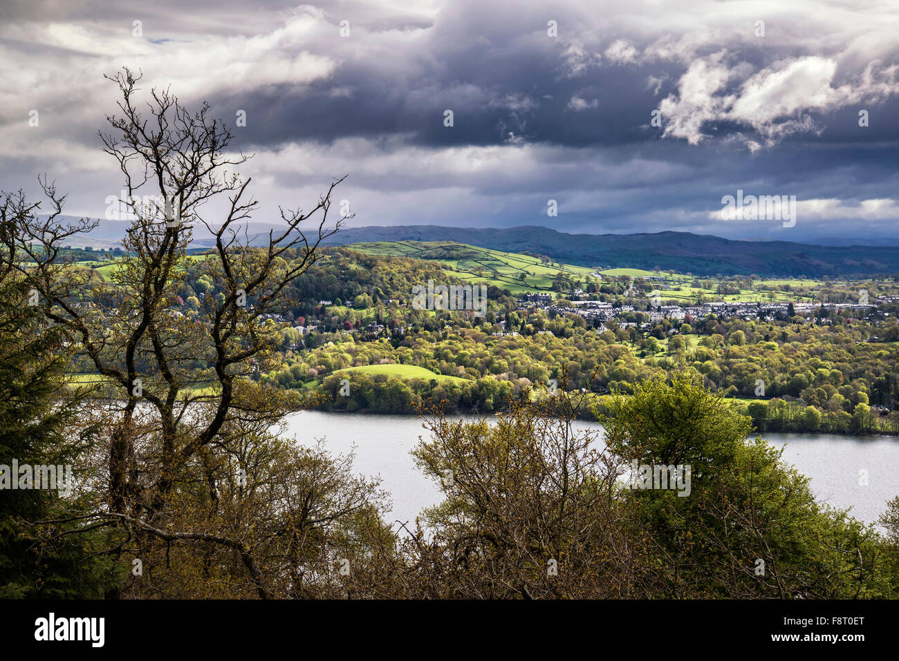 Vista da altezze Claife oltre il paesaggio del lago Windermere nel Lake District Foto Stock