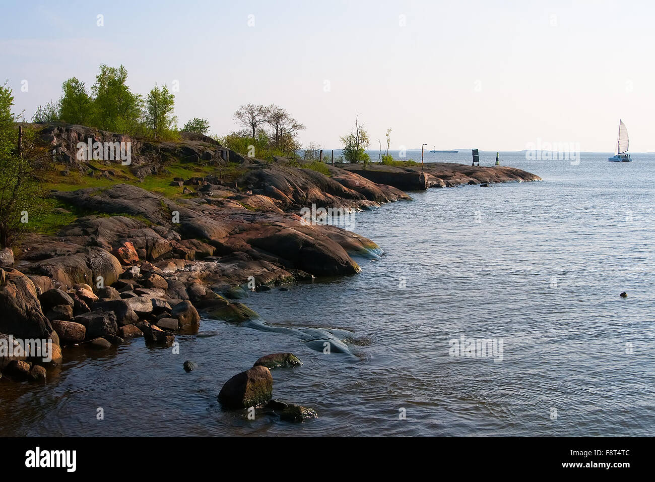 Spiaggia rocciosa del Mar Baltico. La Scandinavia. Foto Stock