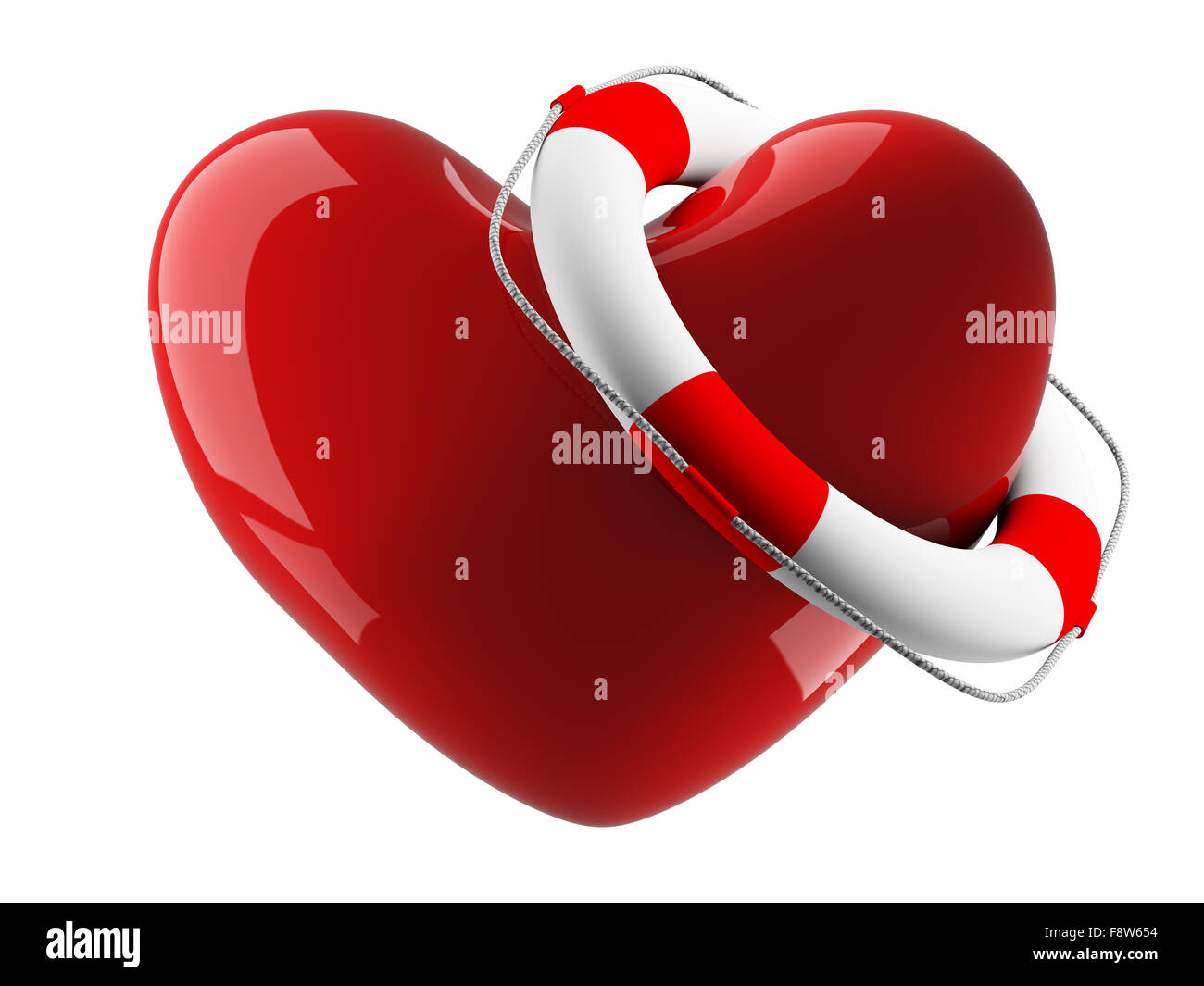 Cuore e salvagente su uno sfondo bianco. Isolato immagine 3D Foto Stock