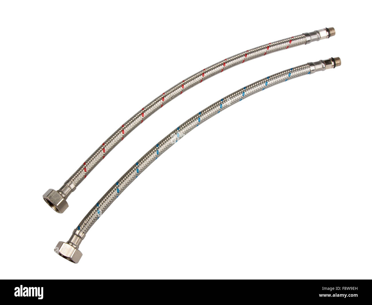 Tubi metallici per acqua calda e fredda Foto Stock