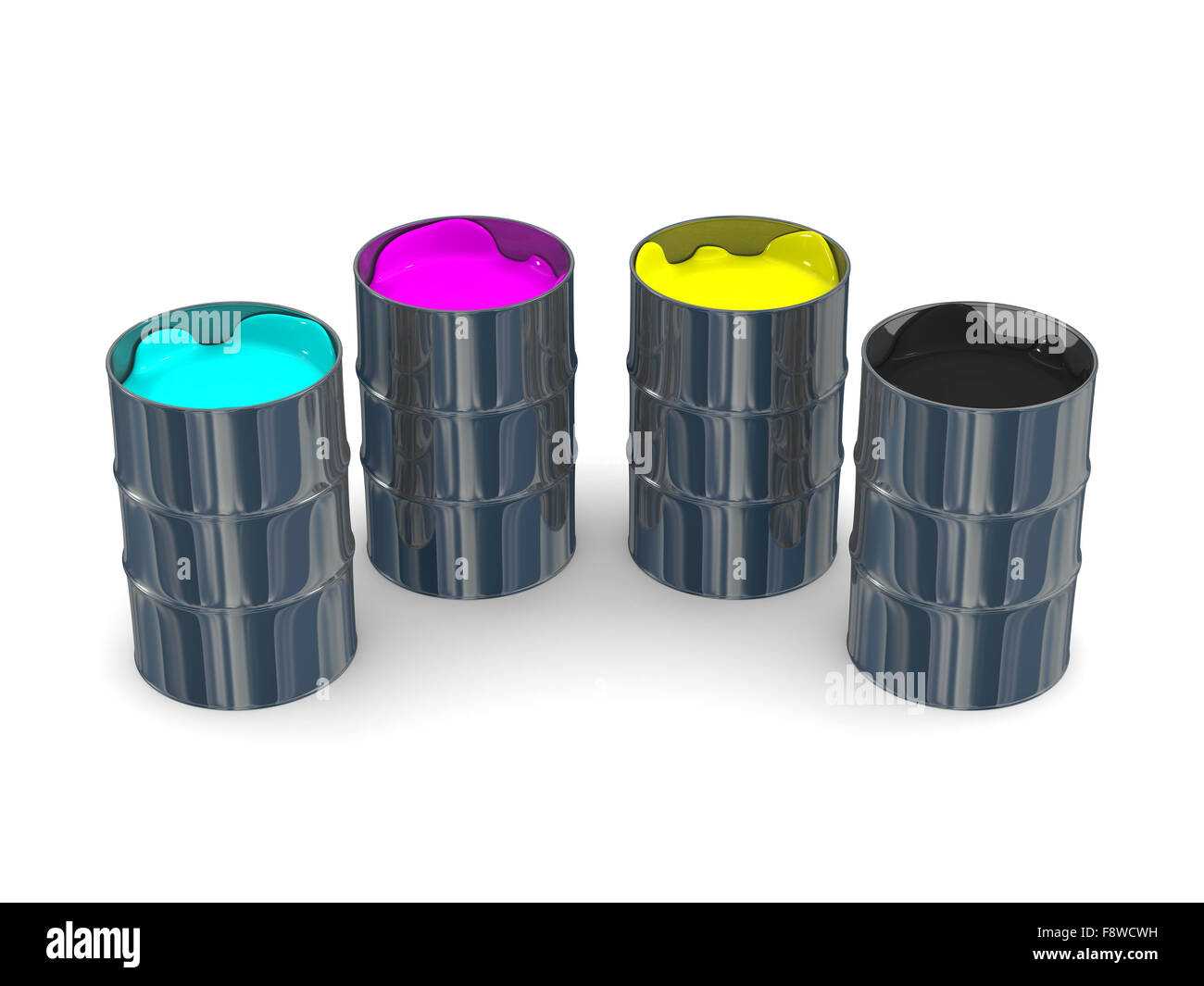 CMYK della vernice in tini. Isolato immagine 3D Foto Stock