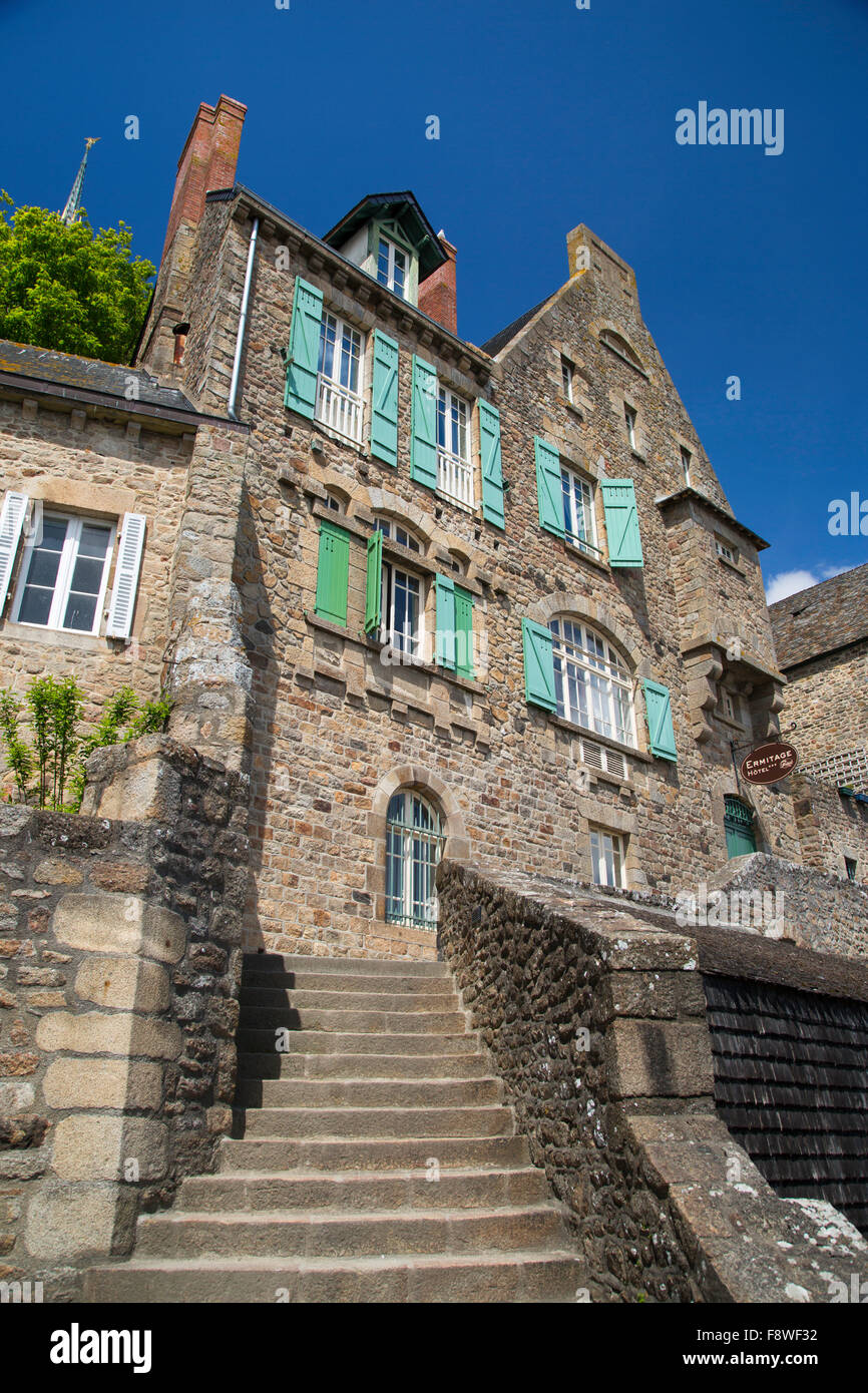 Antiche costruzioni di Le Mont Saint Michel, in Normandia, Francia Foto Stock