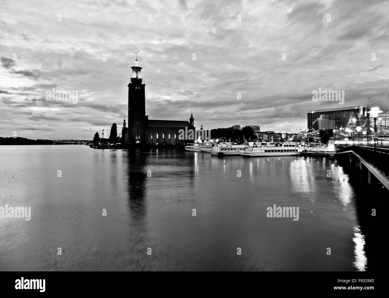 Municipio di Stoccolma di notte Foto Stock