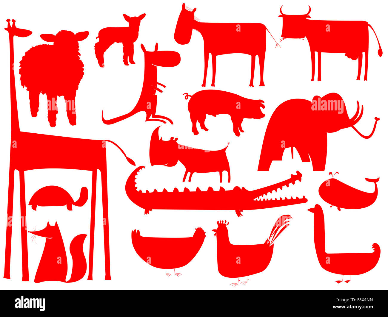 Animale silhouette rosso isolato su sfondo bianco Foto Stock