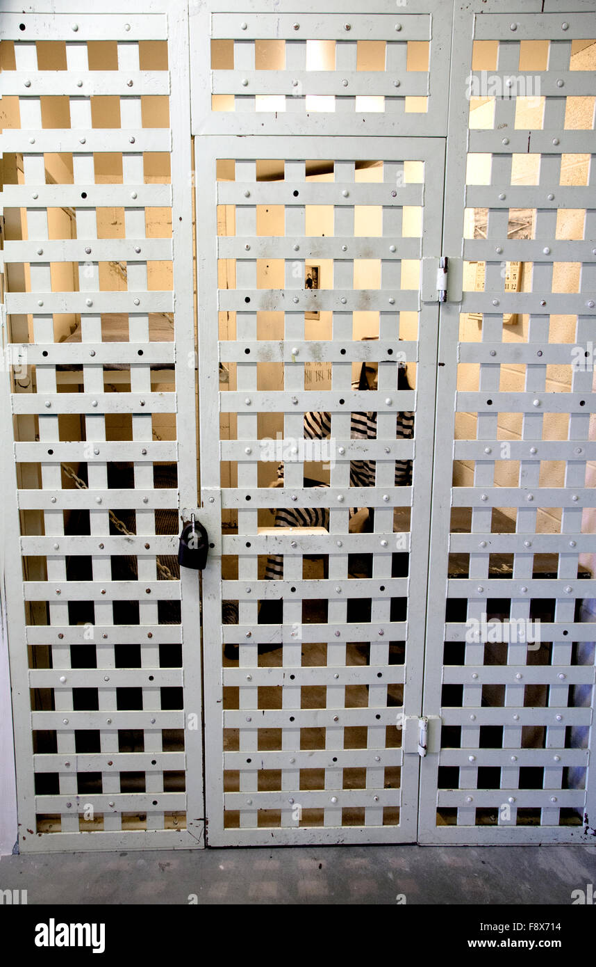 Ferro cella di prigione a Old Fort Walla Walla Washington, USA, 2015. Foto Stock