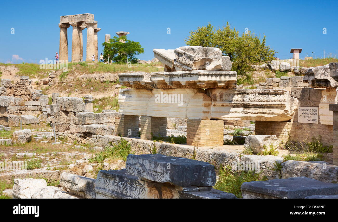 Corinto, Rovine presso il sito archeologico, Grecia, Tempio di Apollo, PELOPONNESO Foto Stock